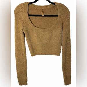 SKIMS Cozy Knit Scoop Neck Crop Top - Camel - Size Small